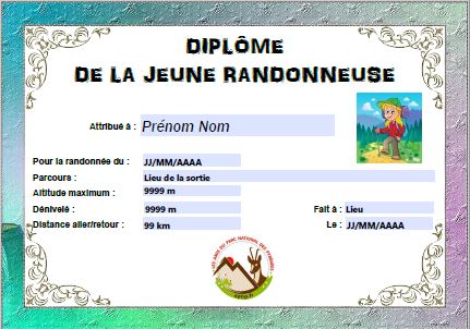 Diplôme de la jeune randonneuse